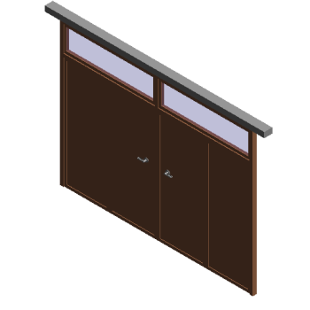 Bright double-leaf casement door and window with wooden belt revit family