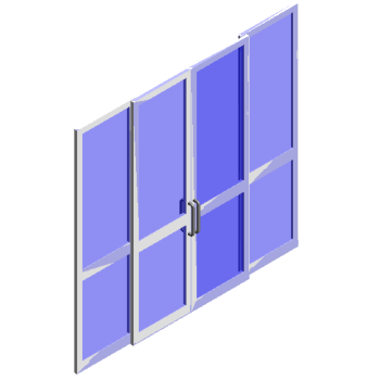 Door panel_four sliding frameless aluminum doors revit family