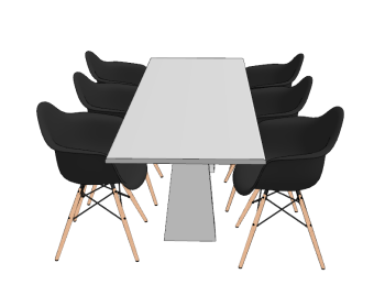 White wooden meeting table with 6 dark chairs sketchup