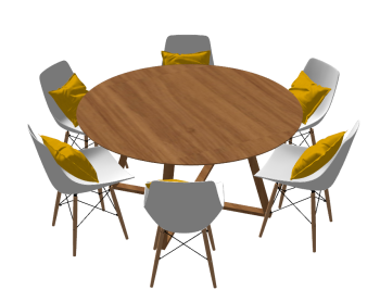 Wooden table with white plastic seater chairs sketchup