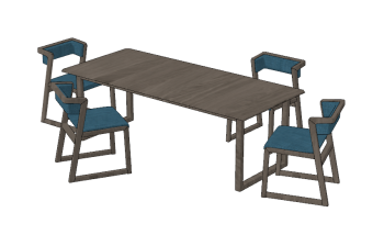 Gray wooden table and chairs with blue cushion sketchup