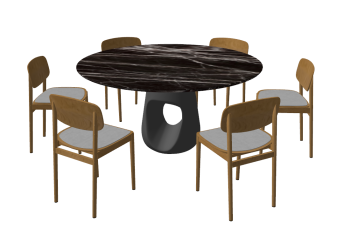 Dark marble table with 6 table chairs sketchup