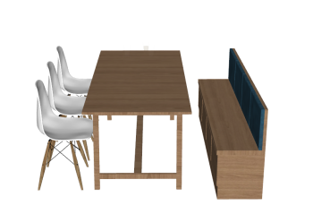 Wooden restaurant table  with bench and chairs sketchup