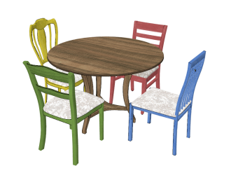 Wooden circle table with 4 color chairs sketchup