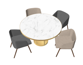 White marble circle table with golden pedestal with 4 armchairs sketchup