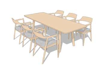 Wooden table with 6 armchairs sketchup
