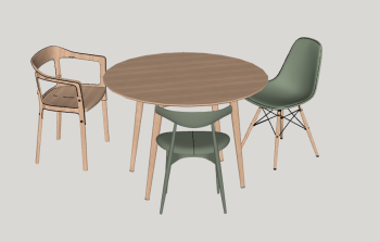Circle wooden table with 3 chairs sketchup