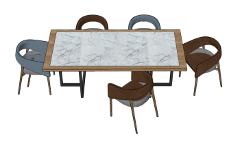 Marble table with border wooden and 5 chairs sketchup