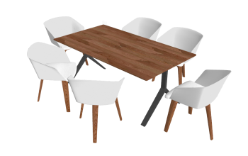 Wooden table with 6 white armchairs sketchup