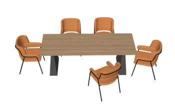 Wooden desk with brown leather 5 armchairs sketchup