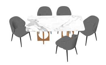 White marble table with 5 gray chairs sketchup