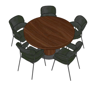 Wooden circle table with 5 chairs sketchup