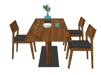 Wooden rectangle table with 3 wooden chairs sketchup