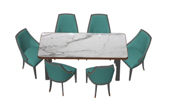 Marble table with 6 green chairs sketchup