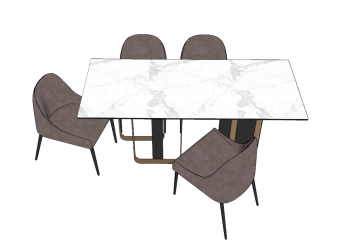 White marble table with 4 gray chairs sketchup