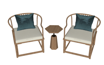 Wooden chairs with cushion and sofa table sketchup