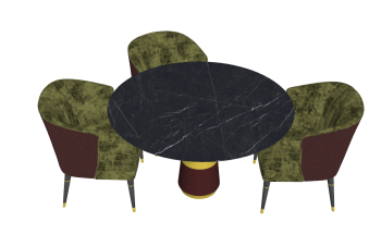 Dark circle table with 3 armchairs sketchup