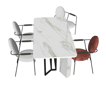 White marble table with 4 chairs sketchup