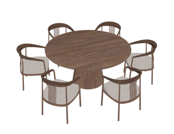 Wooden circle table with 6 chairs sketchup