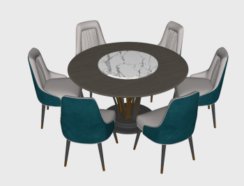 Wooden circle table with marble center and 6 chairs sketchup