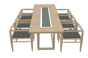 Wooden rectangle table with 6 chairs sketchup