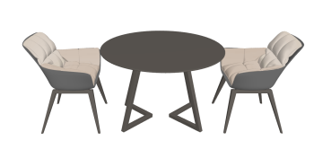 Gray circle table with 2 chairs sketchup