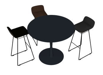 Dark circle bar table with 3 stools sketchup