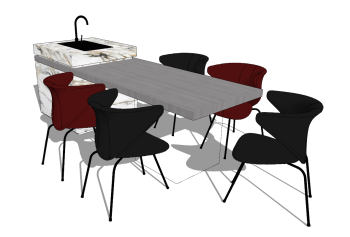 Wooden kitchen table and sink and 5 chairs sketchup