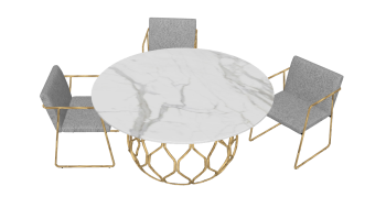 White circle marble table with 3 chairs sketchup
