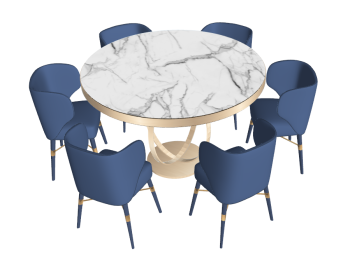 White marble table with 6 navy chairs sketchup