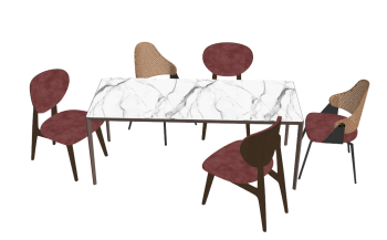 White marble desk with 5 red chairs sketchup