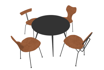 Dark table with 4 brown chairs sketchup