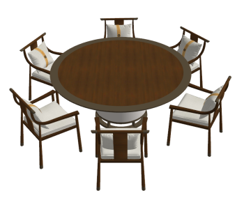 Wooden circle coffee table with chairs and pillows sketchup