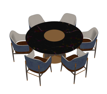 Wooden circle table with 6 chairs sketchup