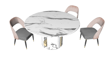 White circle table with 3 chairs sketchup