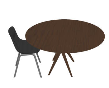 Brown circle table with dark chair sketchup