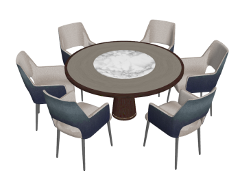 Circle dining table with marble center and 6 chairs sketchup