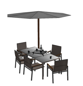 Gray umbrella with dining table and 5 chairs sketchup