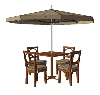 Outdoor umbrella with table and 4 chairs sketchup