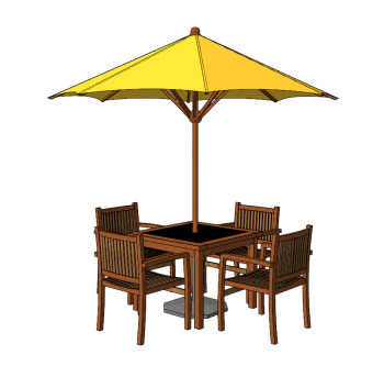 Yellow umbrella with wooden rectangle table and 4 chairs sketchup