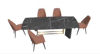 Gray desk marble with 5 light red chairs sketchup