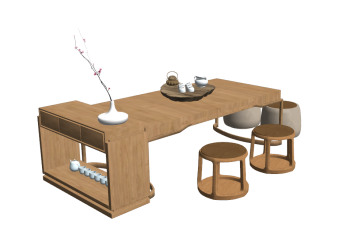 Wooden table with motivation shelf with 4 chairs sketchup