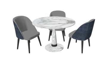 White marble circle table with 3 armchairs sketchup