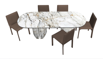 White marble table with brown chairs sketchup