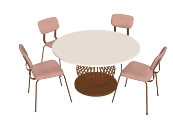 White circle wooden table with 4 pink chairs sketchup