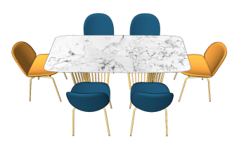 Marble table with 4 navy chairs and 2 yellow chairs sketchup