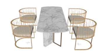 White marble table with 4 golden chairs sketchup