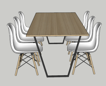 Wooden table with 6 white chairs sketchup