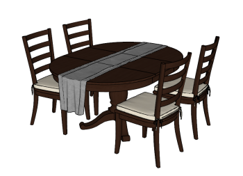 Dining table with 4 wooden chairs sketchup