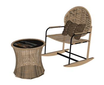 Rocking rattan chair with rattan sofa table sketchup